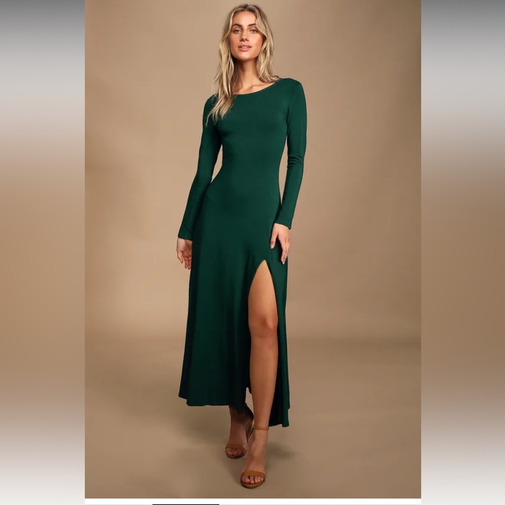 Lulu’s Swept Away Forest Green Long Sleeve Maxi Dress